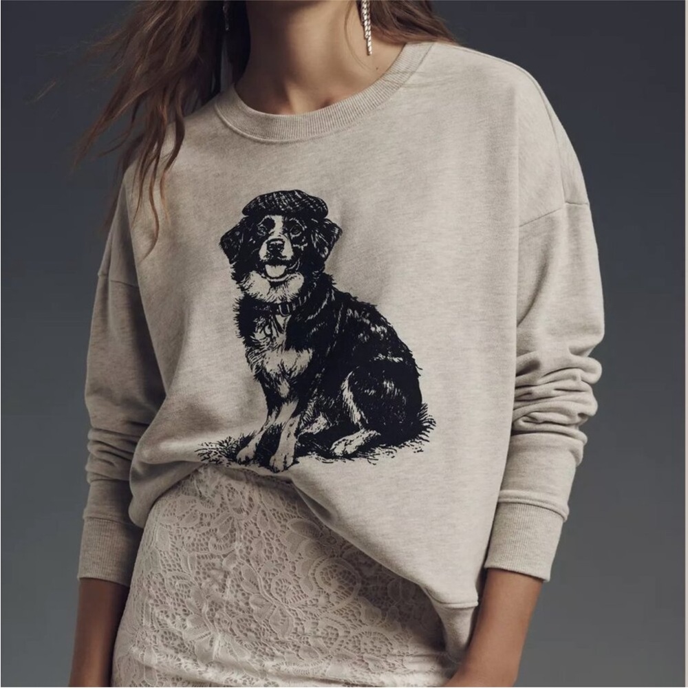 Anthropologie Maeve Best In Show Dog Sweatshirt Light Grey S